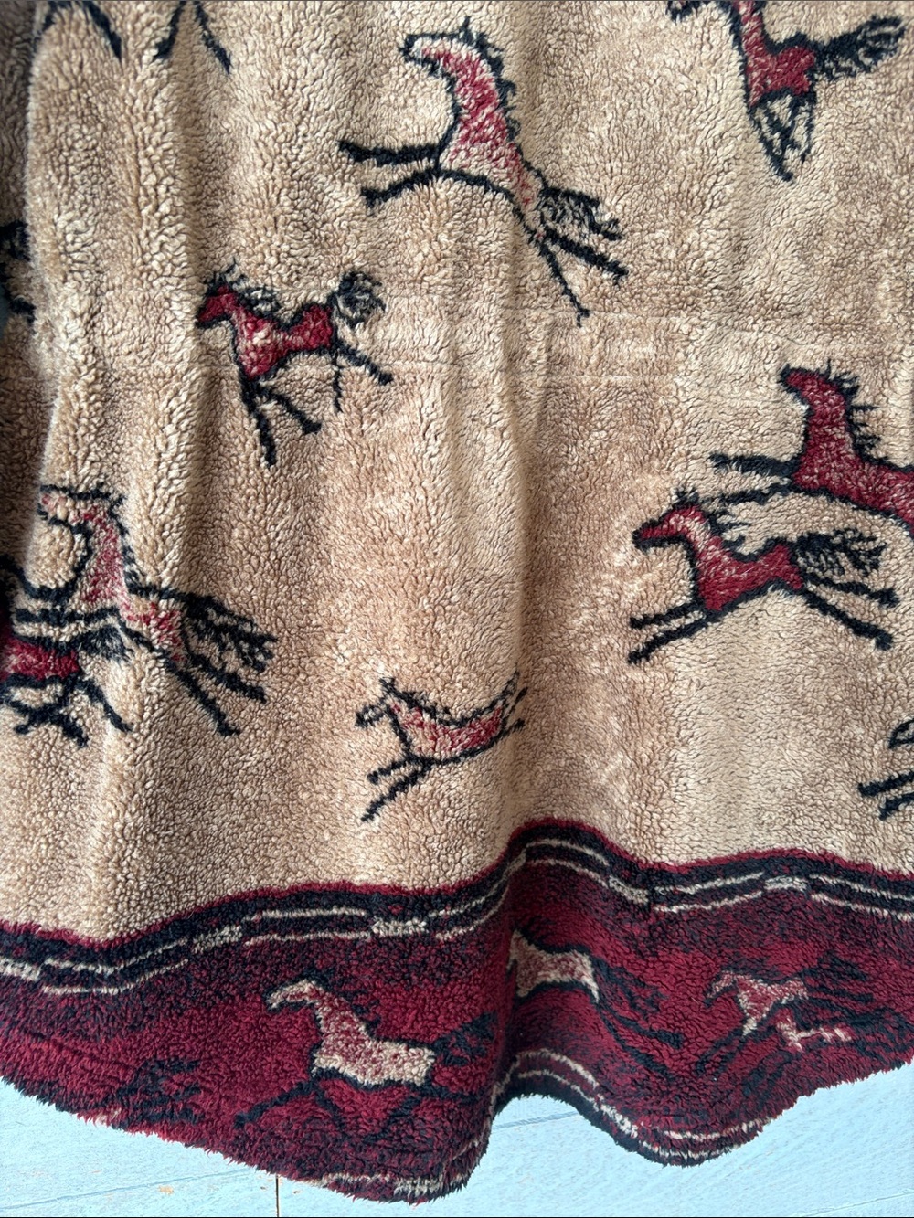 Vintage Plush Horse Print Hooded Fleece Jacket Western Equestrian - Picture 5 of 7